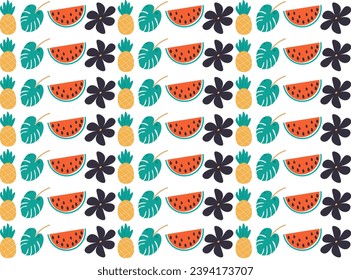 Watermelon Vector illustration Pineapple Background PATTERN Tropical Leaf and Flower