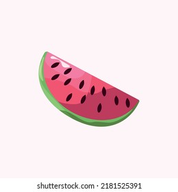 Watermelon. Vector illustration of red watermelon slice with shadow and seeds.  Drawing of the fruit for a print or app design.