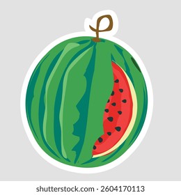 Watermelon Vector Illustration Sticker. A vibrant watermelon vector illustration sticker. Perfect for food, summer, healthy lifestyle, and organic design themes
