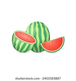 Ilustración del vector de la sandía. Todo y Slice. Iconos 3d realistas.