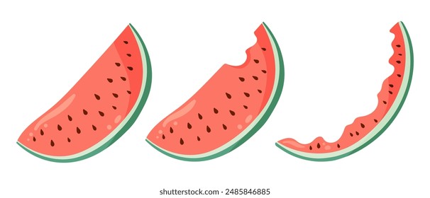 Watermelon vector illustrations set with watermelon slices. Flat vector style drawings for food graphics, summer designs, menu, logo, stickers.