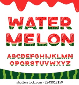 Watermelon vector latin alphabet. Illustration with summer english letters and watermelon border.