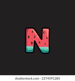 watermelon vector letter n from fruit strain weed food