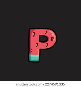 watermelon vector letter p from fruit strain weed food