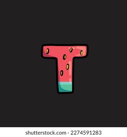 watermelon vector letter t from fruit strain weed food