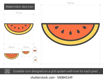 Icono de línea vectorial de sandía aislado en fondo blanco. Icono de línea de sandía para infografía, sitio web o aplicación. Icono escalable diseñado en un sistema de cuadrícula.