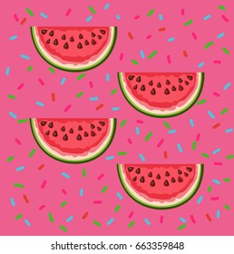 Watermelon vector on pink background.