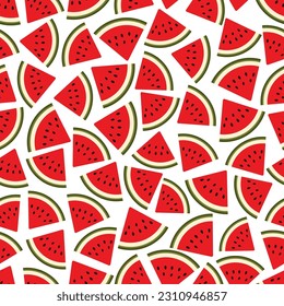 Watermelon vector pattern. Red watermelon slice design seamless pattern, wallpaper, backdrop. Vector summer art.