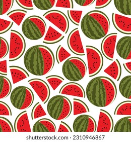 Watermelon vector pattern. Red watermelon slice design seamless pattern, wallpaper, backdrop. Vector summer art.
