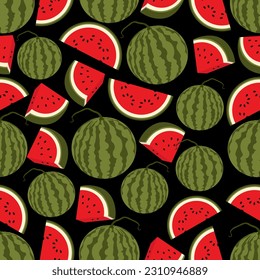 Watermelon vector pattern. Red watermelon slice design seamless pattern, wallpaper, backdrop. Vector summer art.