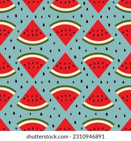 Watermelon vector pattern. Red watermelon slice design seamless pattern, wallpaper, backdrop. Vector summer art.