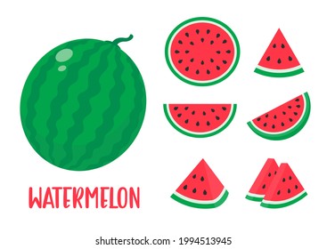 Watermelon vector. red fruit cut into pieces with seeds inside Refreshing food in the summer