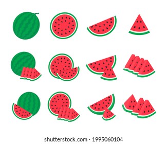 Watermelon vector. red fruit cut into pieces with seeds inside Refreshing food in the summer