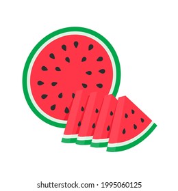 Vector de sandía. fruta roja cortada en trozos con semillas dentro de Comida fresca en verano