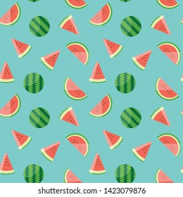 watermelon vector seamless pattern on blue backgroung