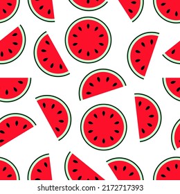 Watermelon vector seamless pattern. Repeat background with melon slices. Fresh endless texture for childish, girly clothes prints, summer, juicy, seasonal design,wrapping paper. Bright colors.