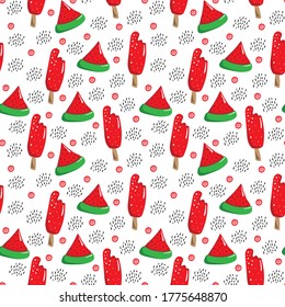 Watermelon vector seamless pattern, sweets on a white background