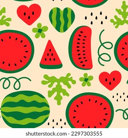 Watermelon vector seamless pattern. Trendy minimal fruit endless background. Summer modern repeat vector illustration