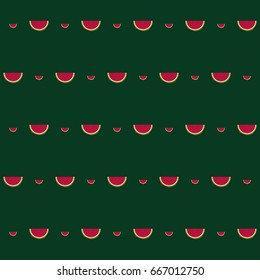 Watermelon vector seamless vintage hipster pattern. Watermelon slices on a dark grass green background. Retro summer pattern, childrens fashion design. Can be used for flyers, posters, pants, T-shirts