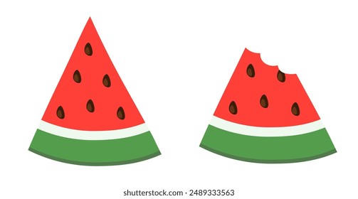 Watermelon Vector set. Cut slice and bitten. Flat collection illustration.