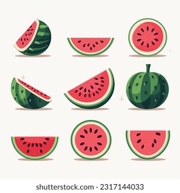 Wassermelonen-Vektorset einzeln auf Weiß