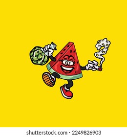 watermelon vector smoking joint hold nug weed cartoon