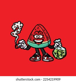 watermelon vector smoking joint hold nug weed cartoon