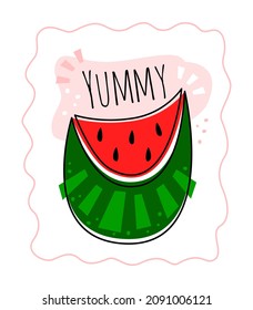 Watermelon. Vector stylized illustration on a white background. Can be used as a sticker or in a design. Flat illustration.