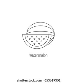 Watermelon vector thin line icon. Black on white isolated symbol. Logo template, element for grocery store, food, summer products. Simple mono linear modern design.