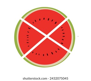 watermelon vector with white background and 4 watermelon slices
