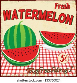 Watermelon vintage grunge poster, vector illustration