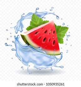 Watermelon in water splash realistic fruit icon