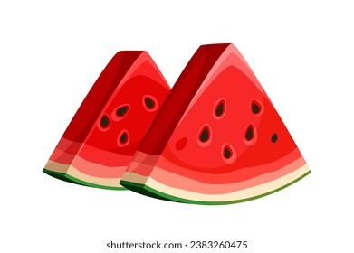 Watermelon watercolor drawing. Natural and organic fruit or berry. Slice of eating with vitamins. Sticker for social networks. Cartoon flat vector illustration isolated on white background