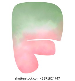 watermelon watercolor green red hand drawn english letter f.
