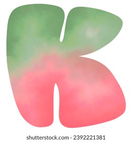 watermelon watercolor green red hand drawn english letters k.