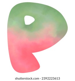 watermelon watercolor green red hand drawn english letters p.