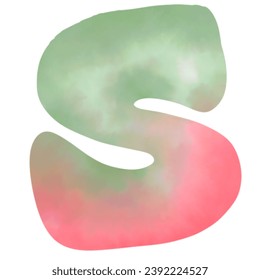 watermelon watercolor green red hand drawn english letters s.