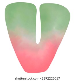 watermelon watercolor green red hand drawn english letters v.