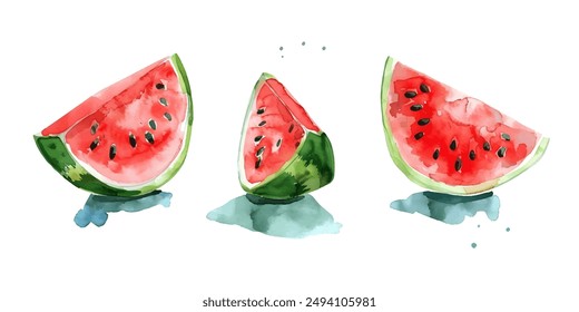 Watermelon, watercolor painting style illustration. Vector set.