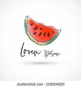 Watermelon watercolor style vector illustration logo slice