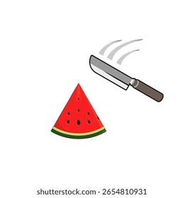 watermelon wedge vector design with a knife that will cut