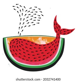 watermelon whale design fun two tone vector design illustration. print poster wall art canvas