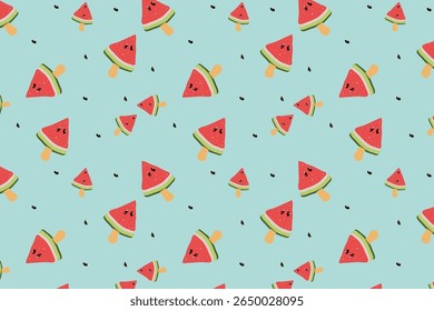 Melancia Whimsical Fruit Icecream Padrão Criativo Sem Costura Um creme de gelo suave Sonhador Melão de Água Criativo Fruta única , ideal para papel digital e embalagem.