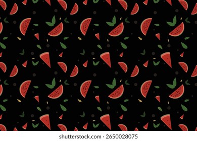 Watermeloen Whimsical Fruit Naadloos Patroon Met Bladeren Elektrische pina Colada vibes met de natuur twist geweldig voor Gezond en Modern Design Projecten en levendige wallpapers