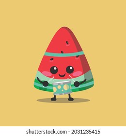 watermelon, who is playing music happily, makes the atmosphere happy and happy