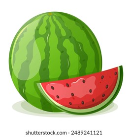 Watermelon whole and slice isolated on white. National watermelon day postcard ,banner element.