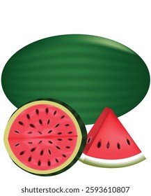 Watermelon whole and sliced illustration.