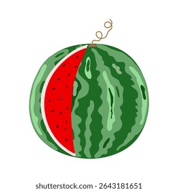Melancia inteira, doce madura deliciosa baga com crosta exterior listrada verde, cultura agrícola, cultivado cultivado fruto, ingrediente de dieta orgânica para sobremesa, clipart de comida vegan saudável para design