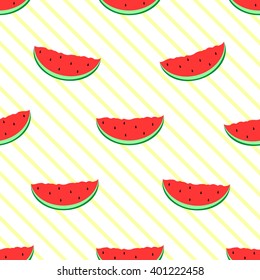 Watermelon and yellow diagonal line seamless background. Vector, Eps10