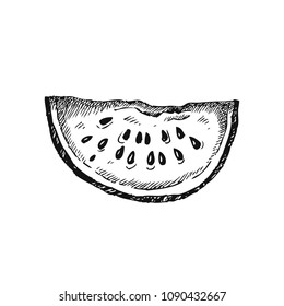 Watermelon.Hand drawn fruit isolated on white. Can be used for vegan products, brochures, banner, restaurant menu, farmers market and organic food store